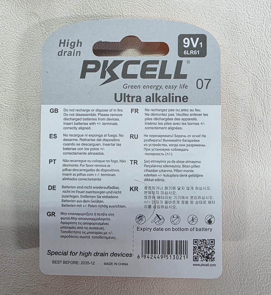Batería Alcalina PKCELL 9V  |6LR61-1B| 