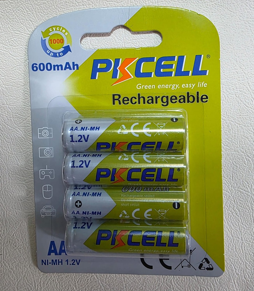 Pila Recargable PKCELL 1.2V AA 600mAh Ni-MH - Blíster x 4 Und. |AA600-4B|