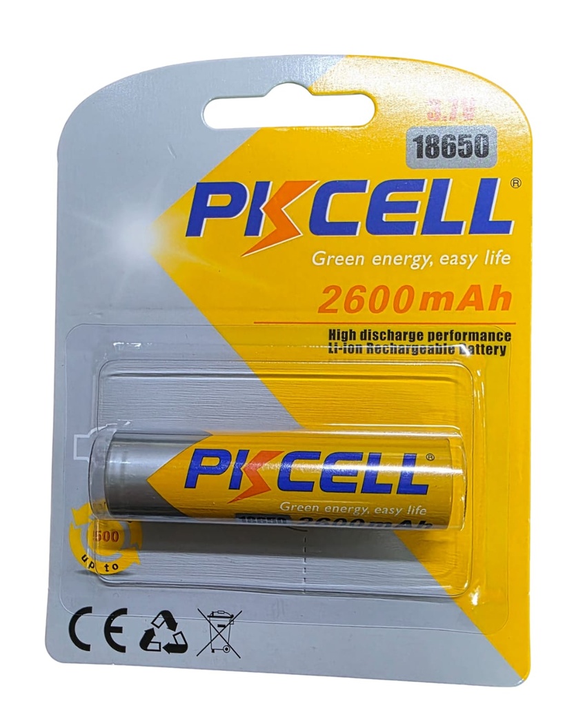 Bateria Recargable de litio PKCELL 3.7V 18650 (2600mAh) blister